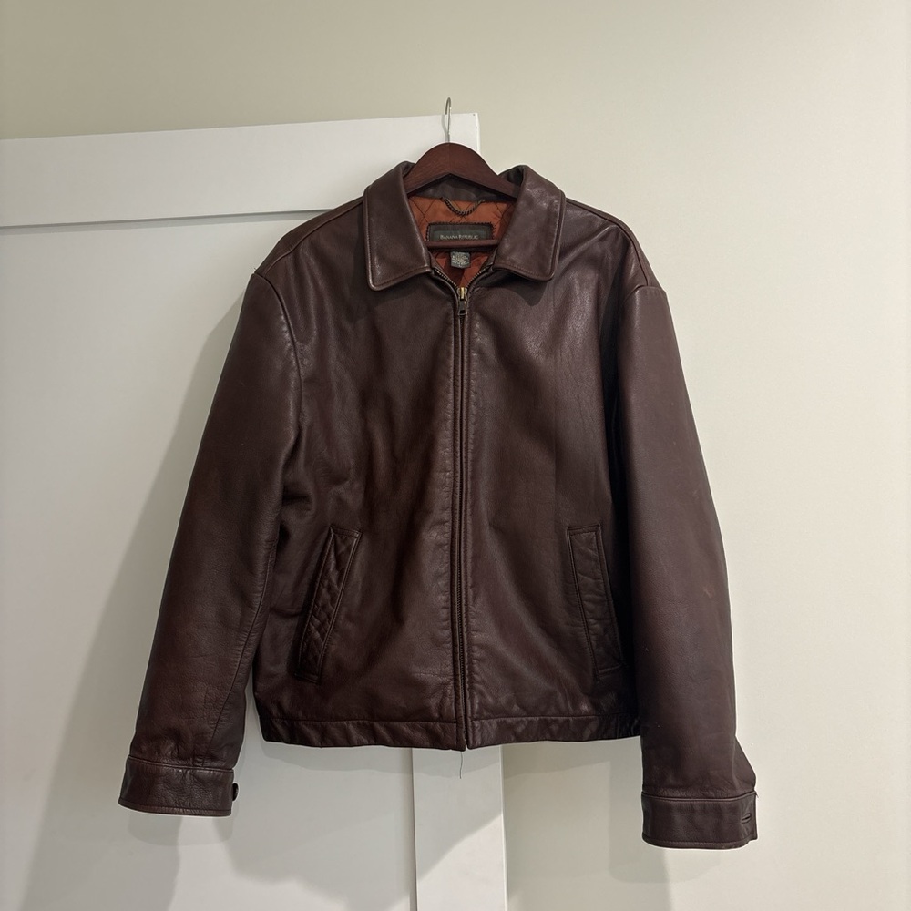 Banana Republic Dark Brown Leather Bomber Jacket